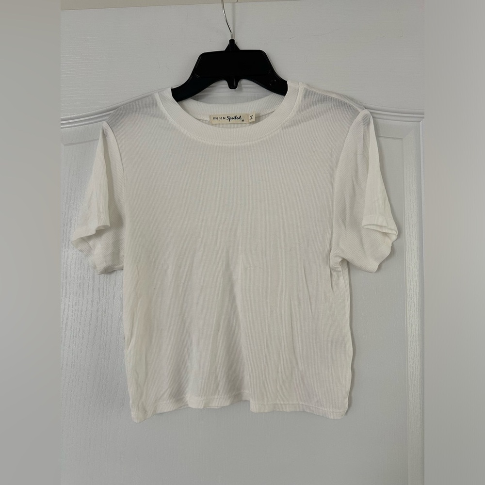 Stretchy ribbed cropped tee - Ivory - Juniors' Size Medium